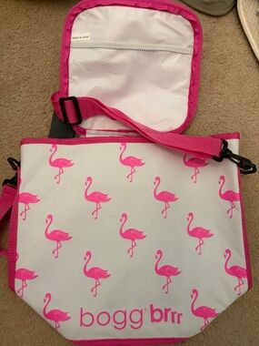 BOGG BAG White Tote with Hot Pink Flamingo Print